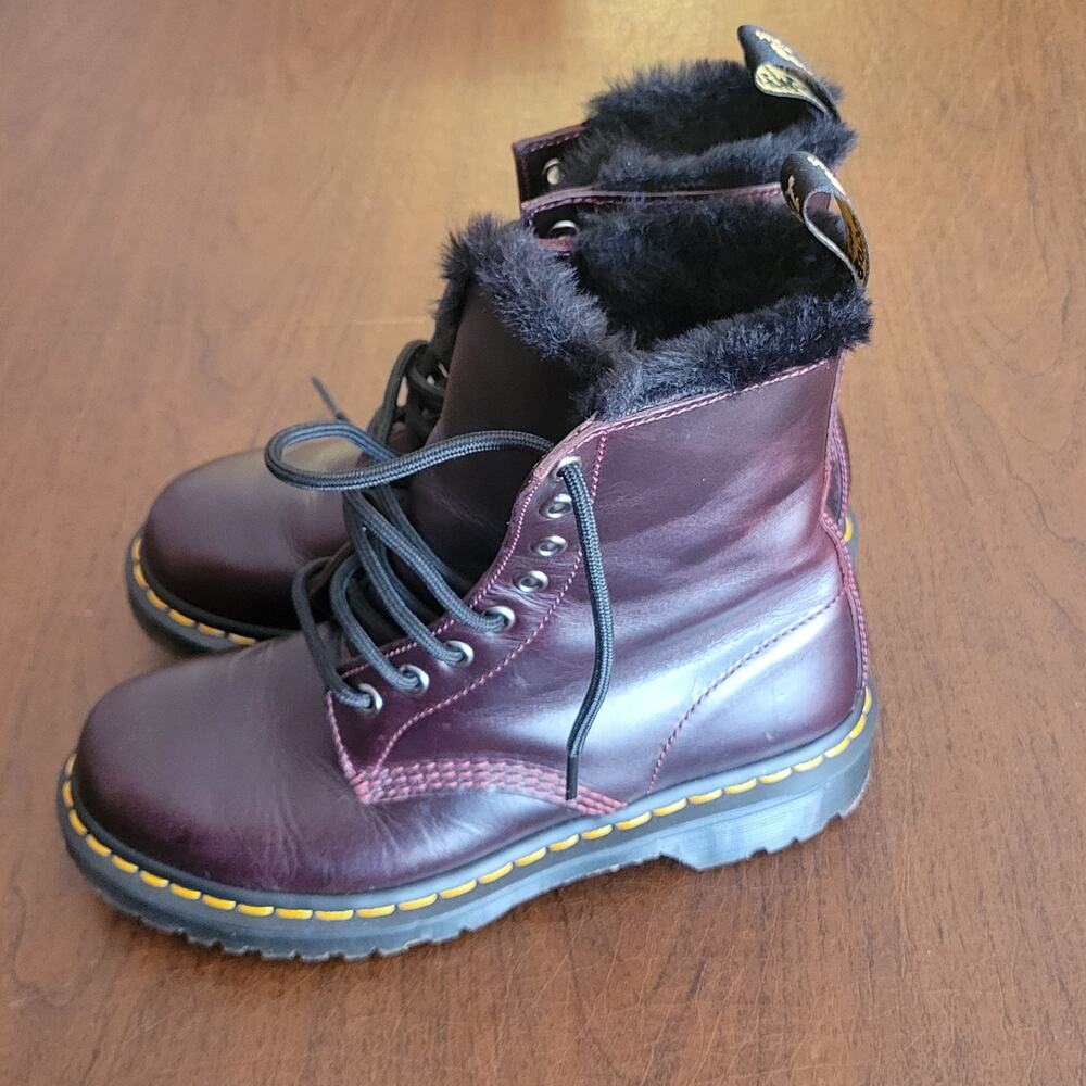 Dr. Martens 1460 Serena Faux Fur Lined Boots Oxblood Atlas Size US 7 /EU 38